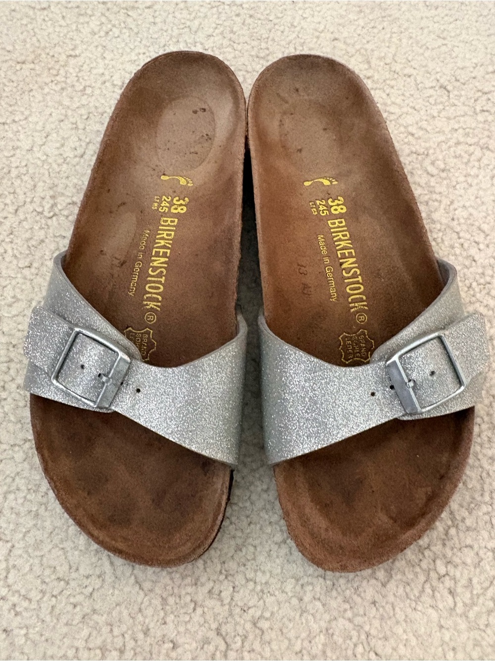 Birkenstock Silver Glitter Single Strap Slide